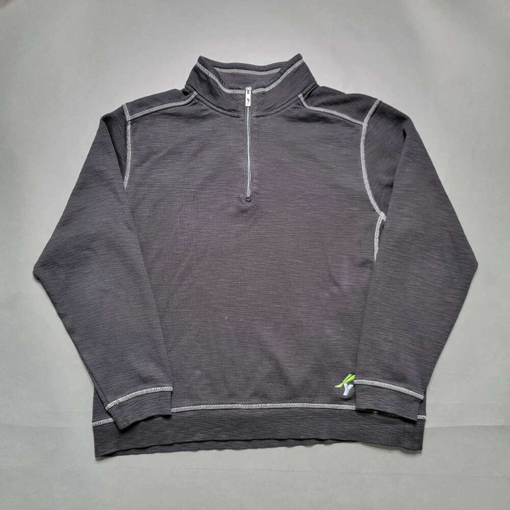 Tommy Bahama Tobago Bay Half Zip Sweater Mens Large Textured Black Pullover Pima